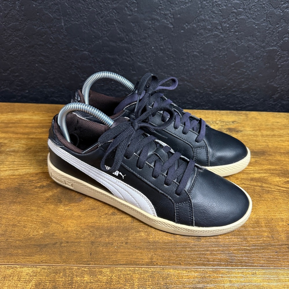 Puma Smash L 360780 01 Black Leather Sneakers Women Size 8